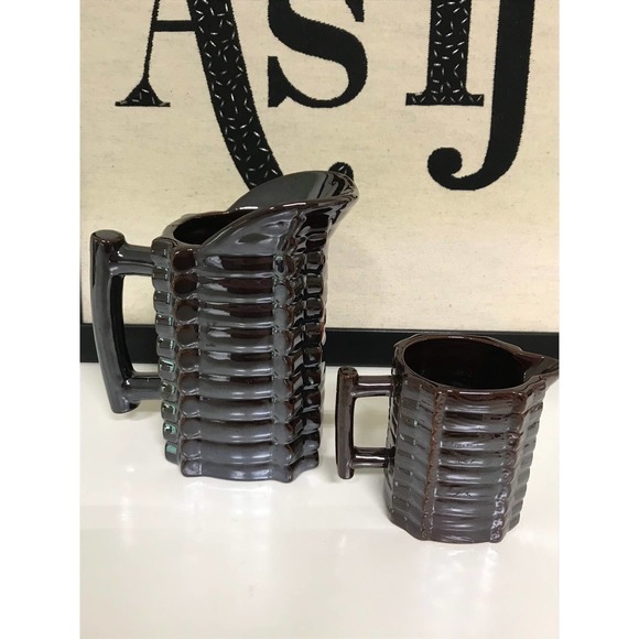 Vintage Lusterware Log Cabin Rooster Butter and Syrup Pitchers - Picture 4 of 4